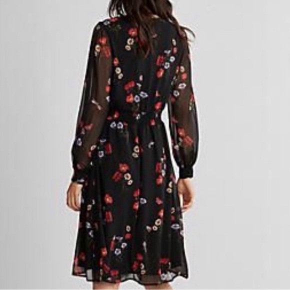Express Dresses & Skirts - Express Black Floral Sheer Long Sleeve Chiffon Dress Size Large